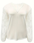 Plus Size Lace Detail V-Neck Long Sleeve T-Shirt - Little Miss Vanilla