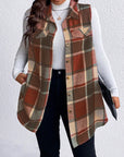 Honey Plus Size Pocketed Plaid Button Up Vest Coat - Little Miss Vanilla