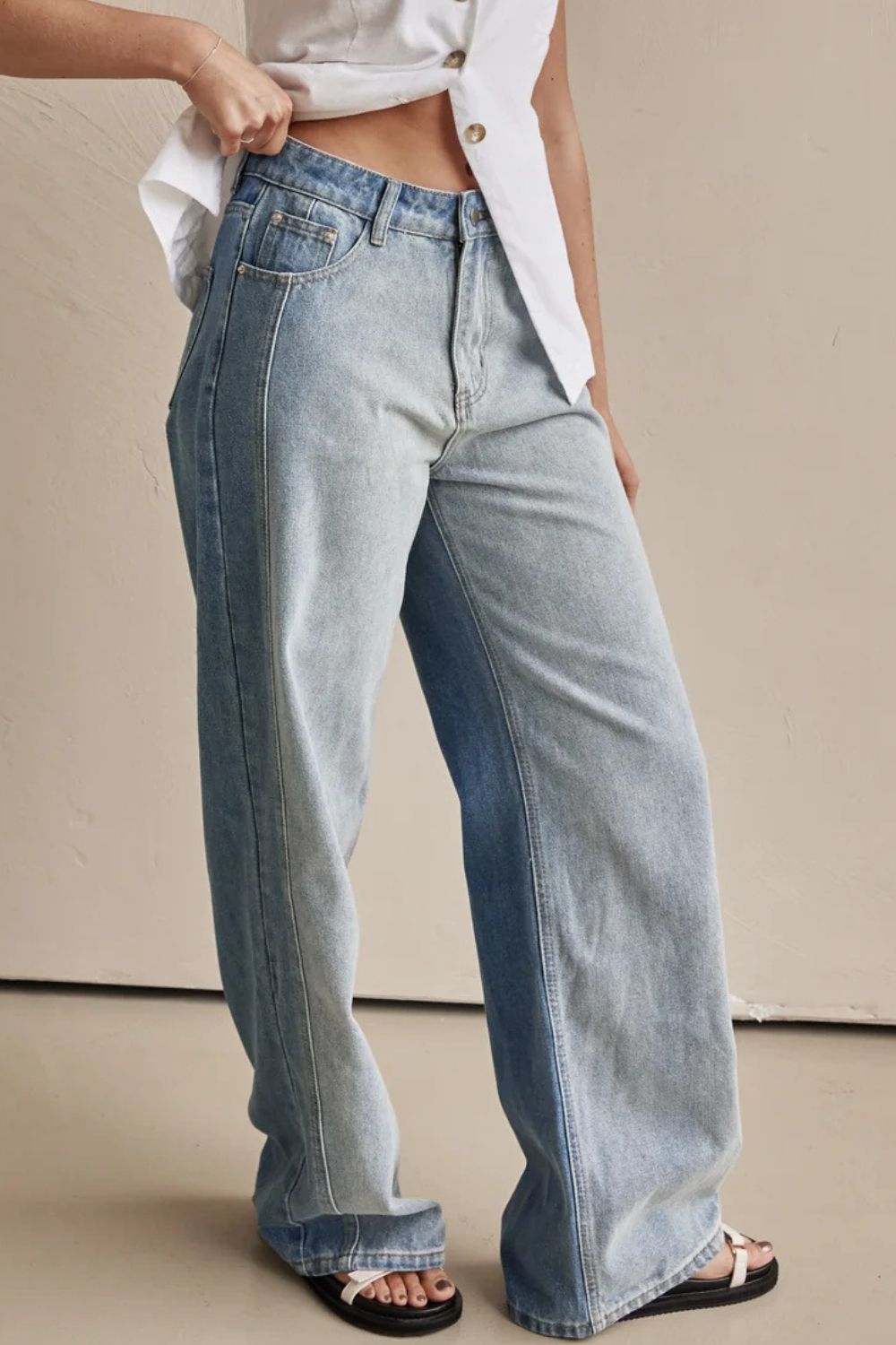 Contrast Straight Leg Jeans with Pockets - Little Miss Vanilla