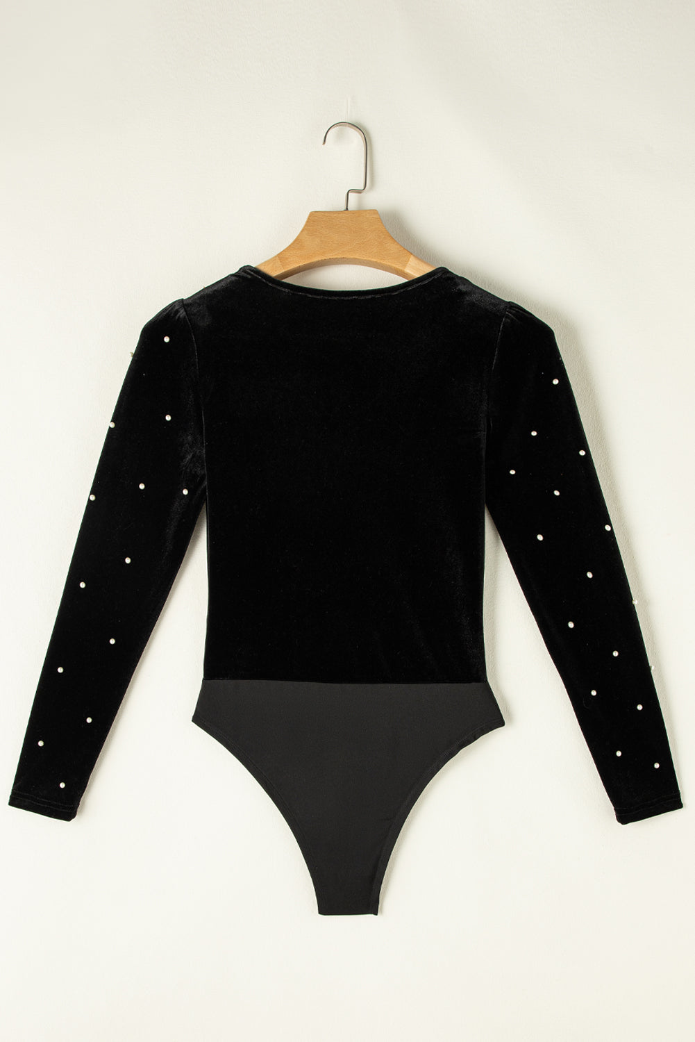 Pearl Detail Velvet V-Neck Long Sleeve Bodysuit - Little Miss Vanilla