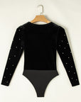 Pearl Detail Velvet V-Neck Long Sleeve Bodysuit - Little Miss Vanilla