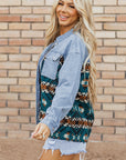 Blue Aztec Printed Denim Jacket - Little Miss Vanilla