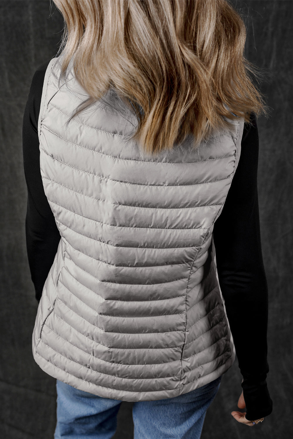 Silvery Plush Collared Quilted Zipped Puffer Vest - Little Miss Vanilla