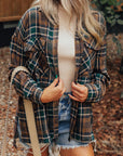 Brown Plaid Print Chest Pockets Buttoned Shirt Jacket - Little Miss Vanilla