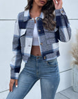 Plaid Lapel Cropped Jacket With Pockets Fashion Button Long Sleeve Short Outwear Tops Coat For Womens Clothing - Little Miss Vanilla