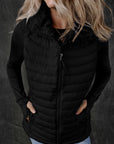 Black Plush Collared Quilted Zipped Puffer Vest - Little Miss Vanilla