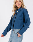 bytos Button Down Cropped Denim Jacket with Patch Pockets - Little Miss Vanilla