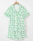 Green Clover Printed Short Sleeve and Ruffled Shorts Pajama Set