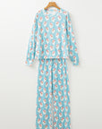 Sky Blue Santa Claus Striped Print Loose Fit Two Piece Lounge Set - Little Miss Vanilla