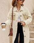 Beige Contrast Flap Pocket Single Breasted Teddy Coat