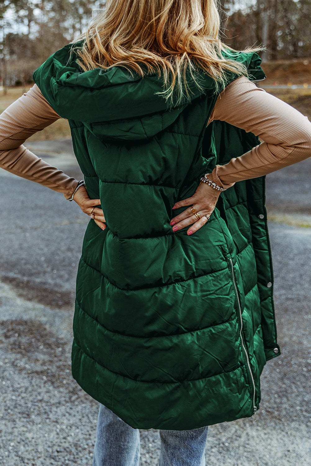 Green Hooded Long Quilted Vest Coat - Little Miss Vanilla