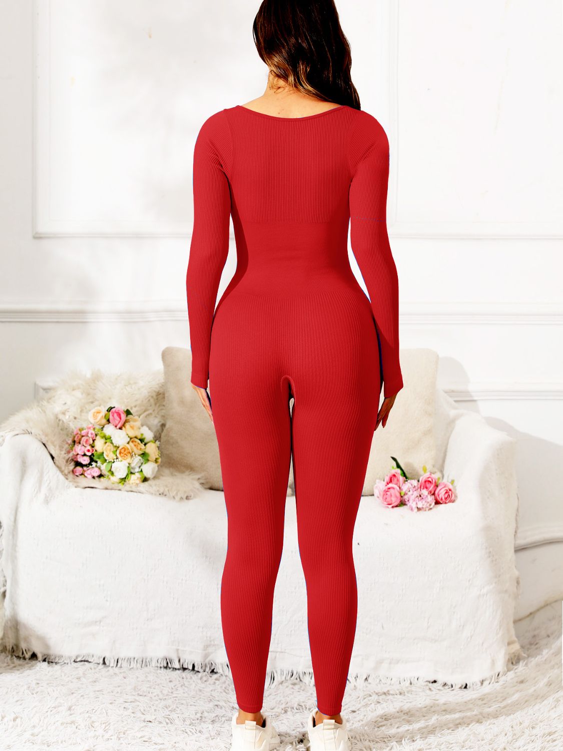 Scoop Neck Long Sleeve Active Jumpsuit - Little Miss Vanilla