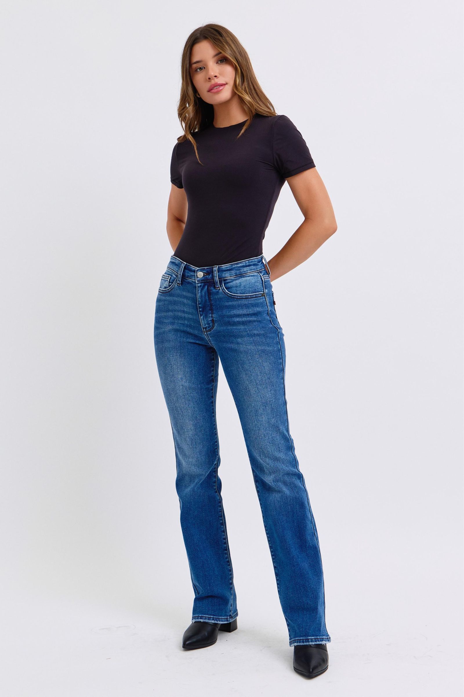 Judy Blue Full Size Run Mid-Rise Bootcut Jeans with Thermal Lining - Little Miss Vanilla