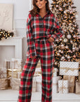 Red Christmas Checkered Pattern Loose Shirt and Pants Lounge Set - Little Miss Vanilla