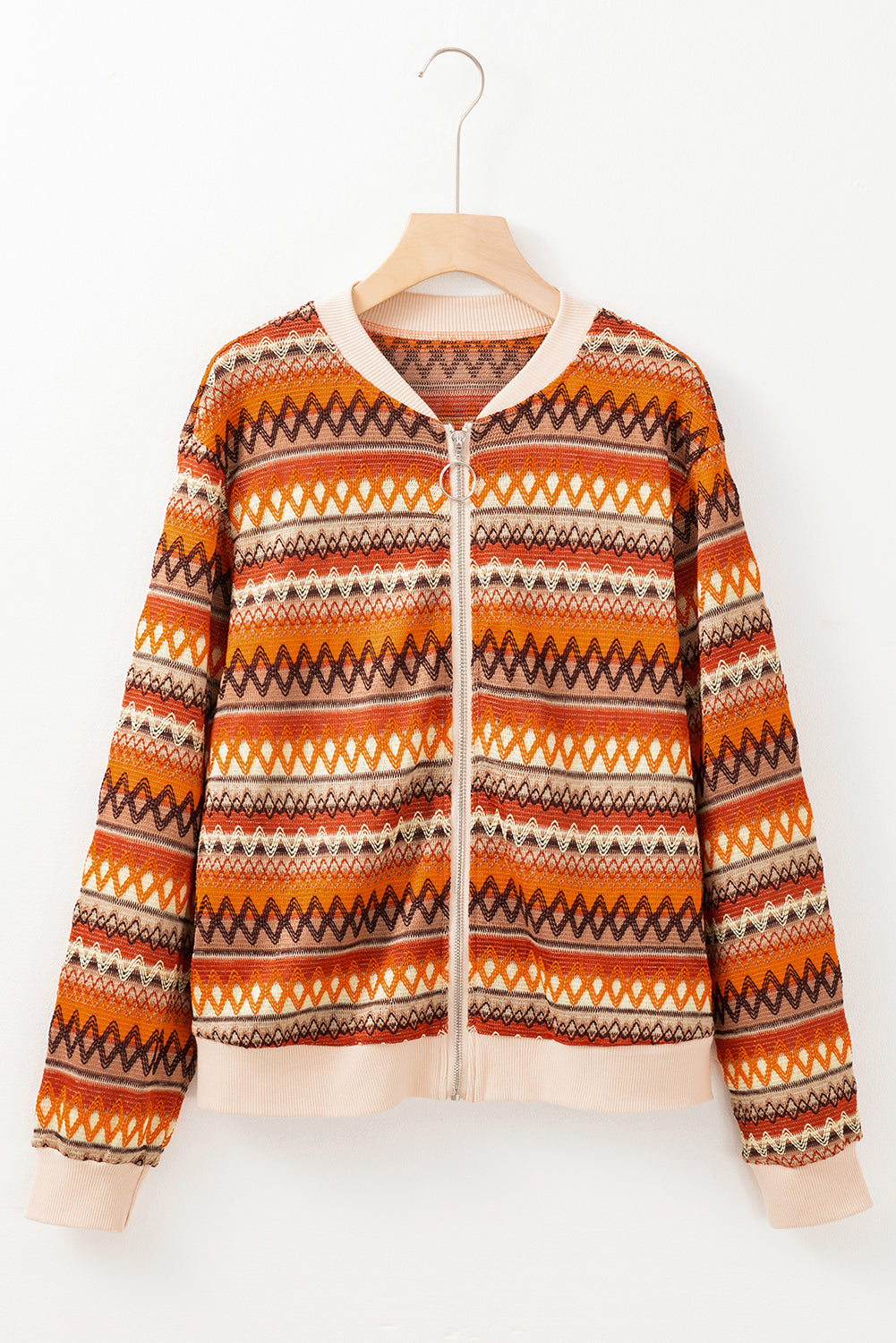 Orange Boho Striped Zip Up Long Sleeve Jacket - Little Miss Vanilla