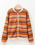 Orange Boho Striped Zip Up Long Sleeve Jacket - Little Miss Vanilla