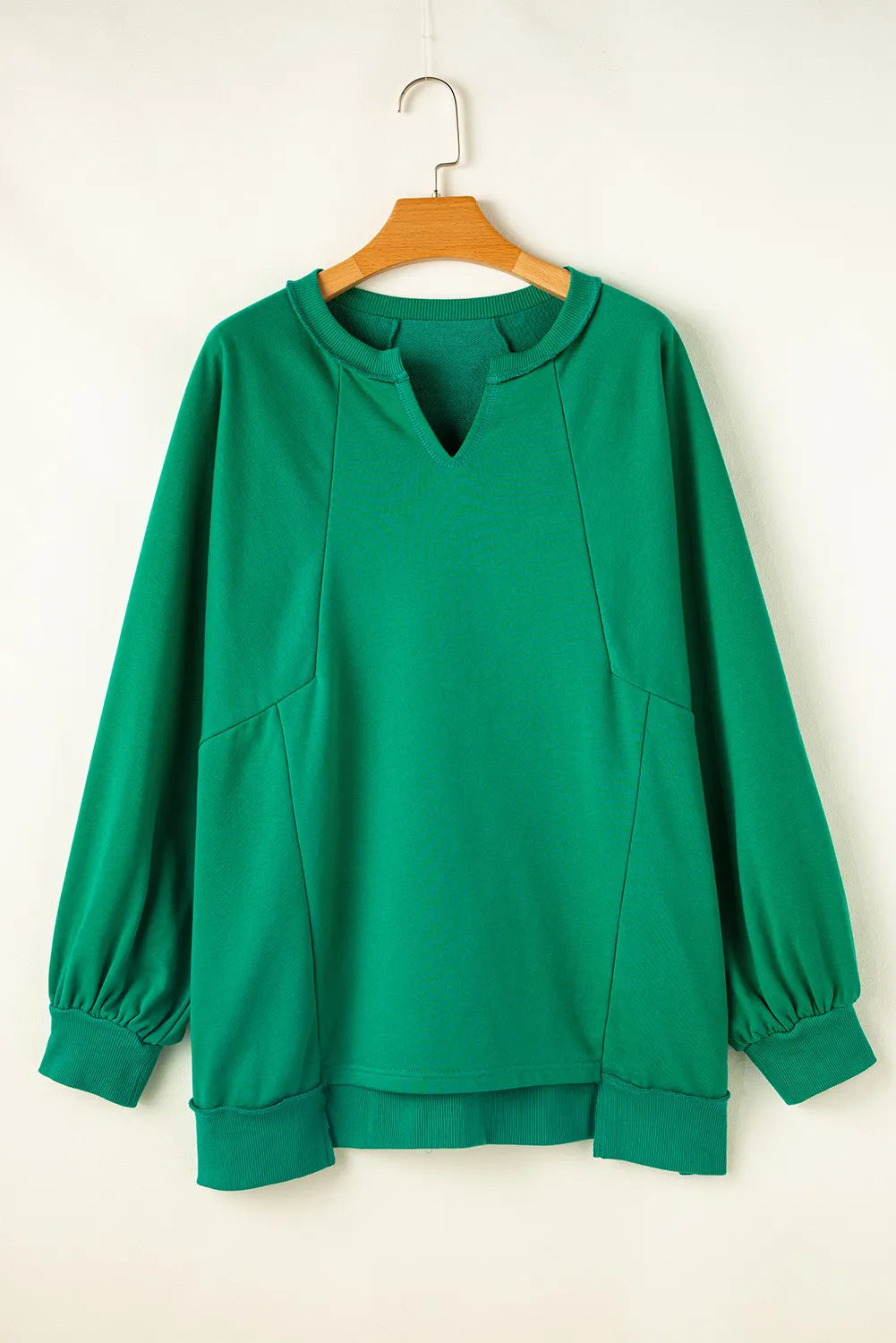 Plus Size Cutout Hem Notched Long Sleeve Sweatshirt - Little Miss Vanilla