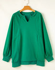 Plus Size Cutout Hem Notched Long Sleeve Sweatshirt - Little Miss Vanilla