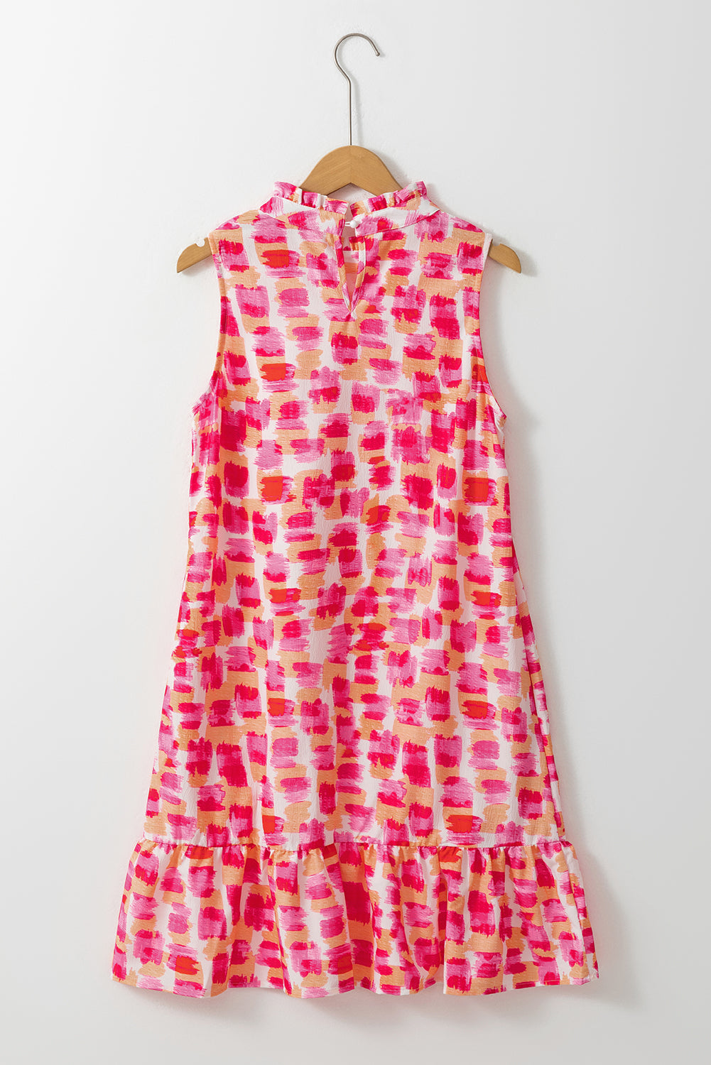 Pink Abstract Print Frilly Neck Sleeveless Mini Dress - Little Miss Vanilla