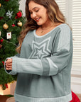 Plus Size Star Round Neck Long Sleeve Top - Little Miss Vanilla