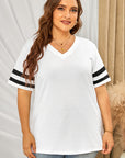 Plus Size Striped V-Neck Tee Shirt - Little Miss Vanilla