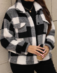 Plus Size Pocketed Plaid Collared Neck Jacket - Little Miss Vanilla