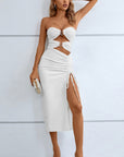 Cutout Strapless Drawstring Detail Split Bandage Dress - Little Miss Vanilla