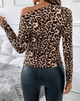 Leopard One Shoulder Long Sleeve T-Shirt - Little Miss Vanilla