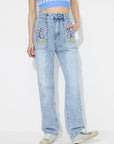 Flower High Rise Straight Leg Jeans with Pockets - Little Miss Vanilla