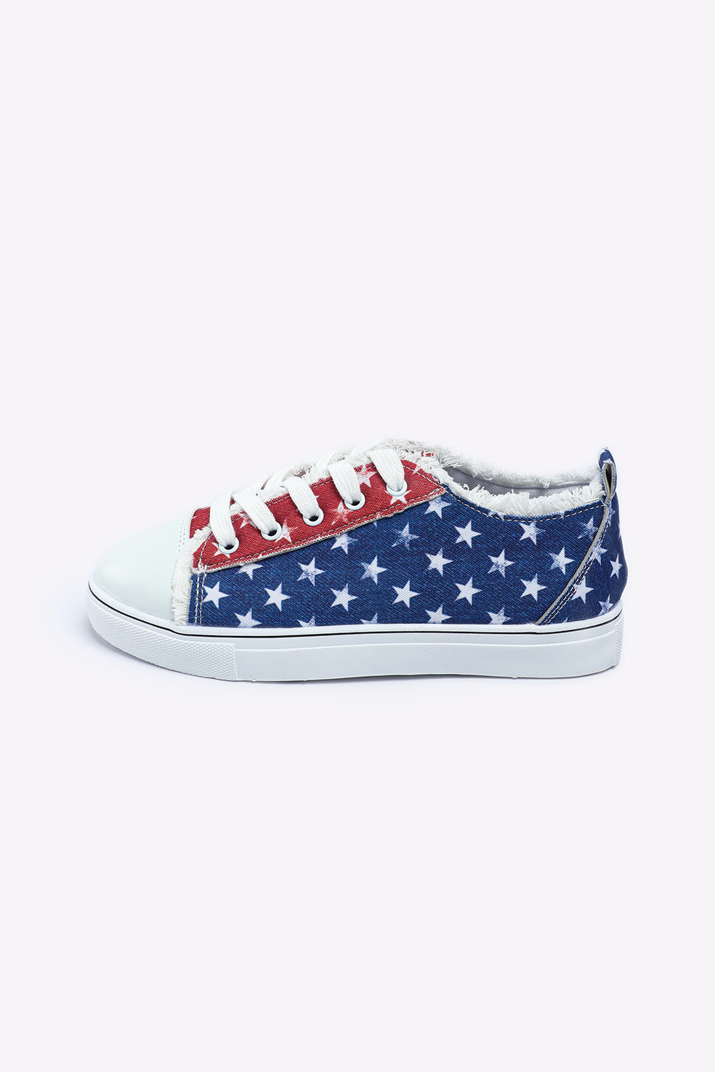 Multicolor American Flag Stars Printed Frayed Detail Lace-up Shoes - Little Miss Vanilla