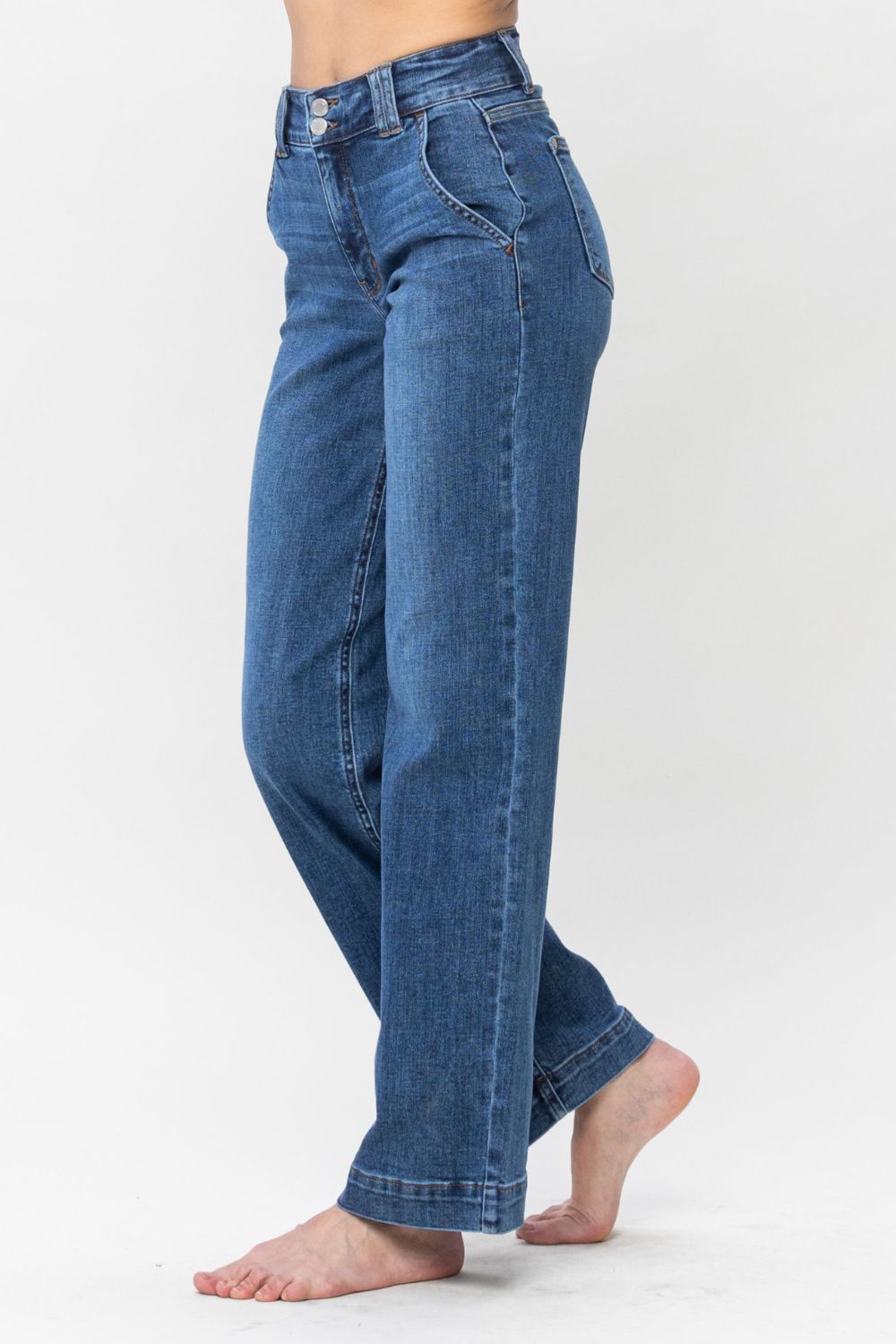 Judy Blue Full Size Double Button Wide Leg Jeans - Little Miss Vanilla