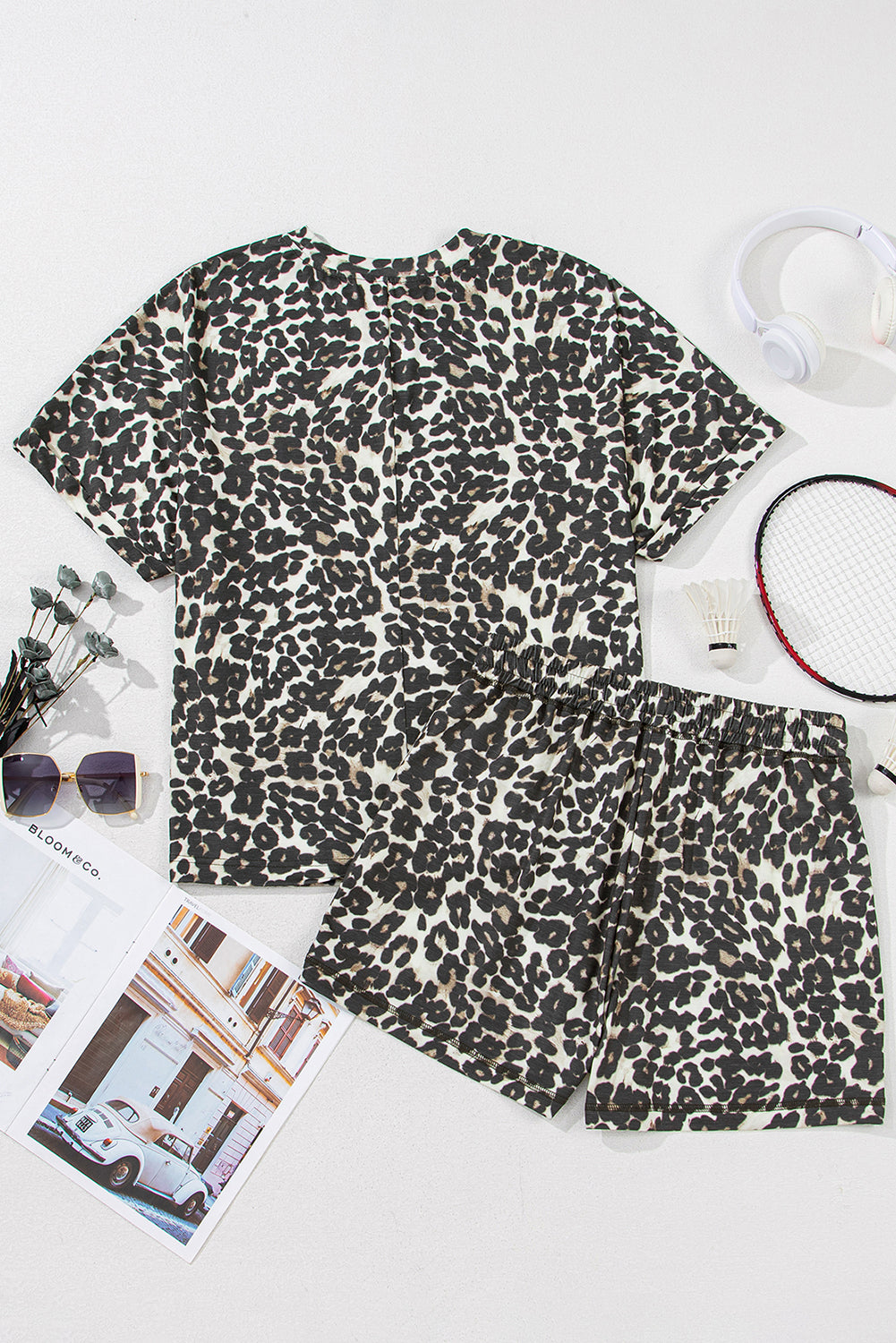 Black Cheetah Printed Casual Tee and Shorts Lounge Set