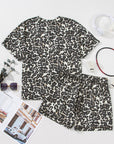 Black Cheetah Printed Casual Tee and Shorts Lounge Set