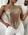 New Solid Color Metal Sexy Hot Girl Halter Sequin Sling Top For Women - Little Miss Vanilla