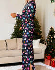 Navy Blue Colorful Christmas Lights Print Shirt and Pants Pajama Set - Little Miss Vanilla