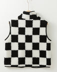 Black Checkered Sherpa Collared Jacket Vest