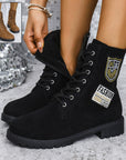 Fashion Lace-up Chunky Heels Boots Winter Round Toe Shoes For Women