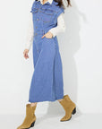 Slit Half Button Collared Neck Cap Sleeve Denim Dress - Little Miss Vanilla