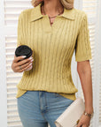 Mandy Cable Knit Johnny Collar Half Sleeve Sweater - Little Miss Vanilla