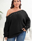 Plus Size One Shoulder Beaded Sweater - Little Miss Vanilla