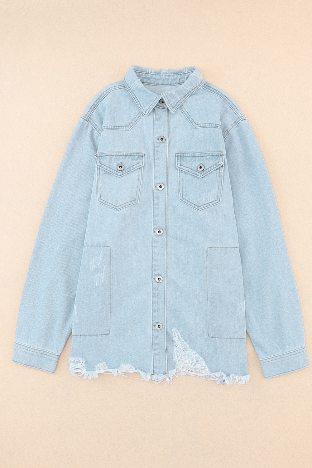 Flap Pocket Raw Hem Denim Jacket - Little Miss Vanilla