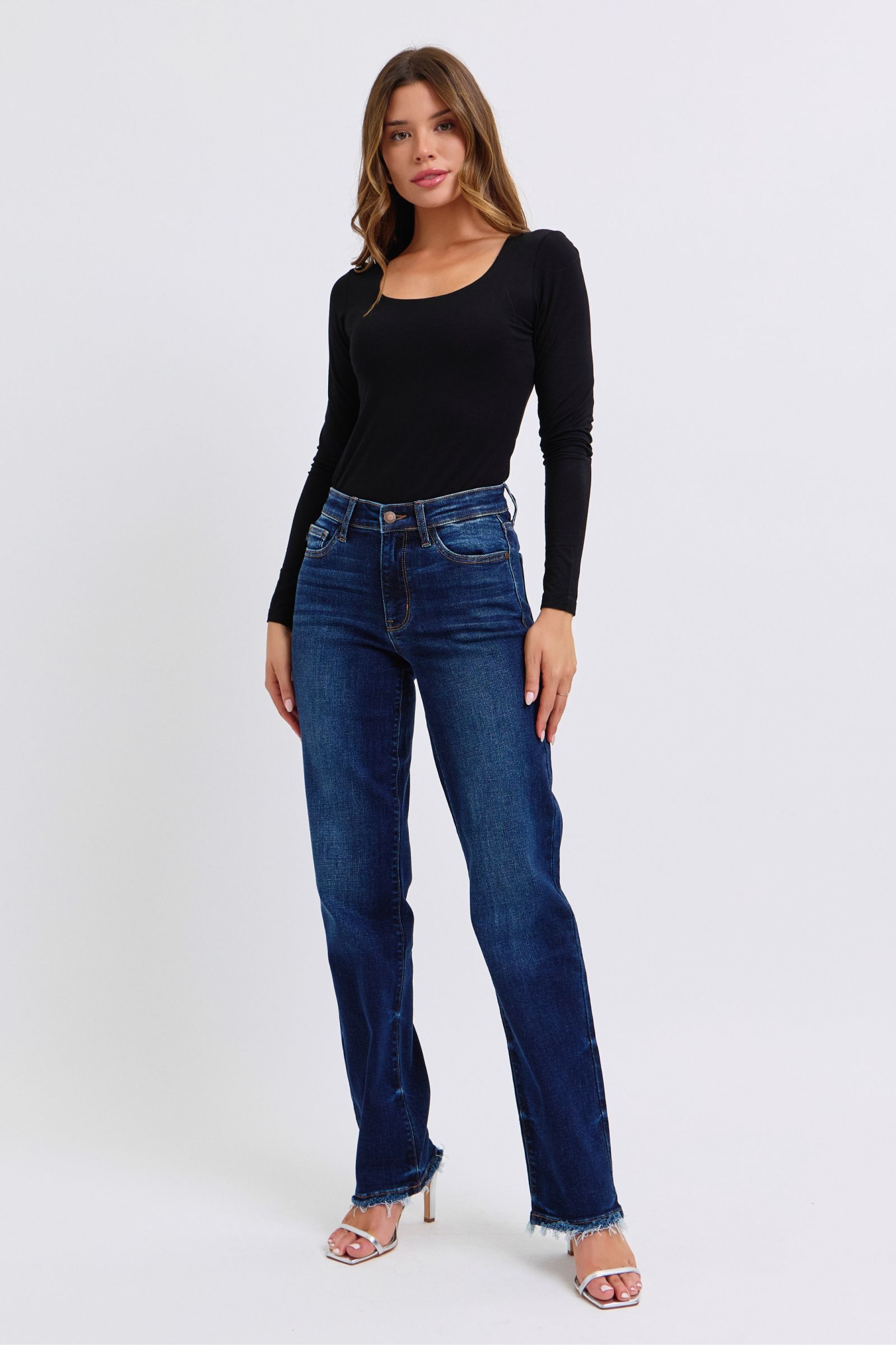 Judy Blue Full Size Raw Hem Straight Leg Jeans - Little Miss Vanilla