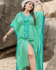 Plus Size Tied Fringe V-Neck Half Sleeve Dress - Little Miss Vanilla