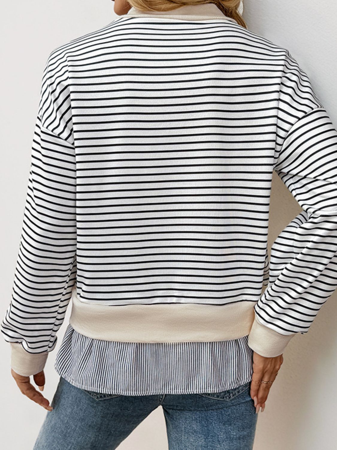 Perfee Faux Layered Striped Long Sleeve Sweatshirt - Little Miss Vanilla