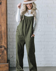 Jungle Green Solid Pocketed Loose Fit Corduroy Overall