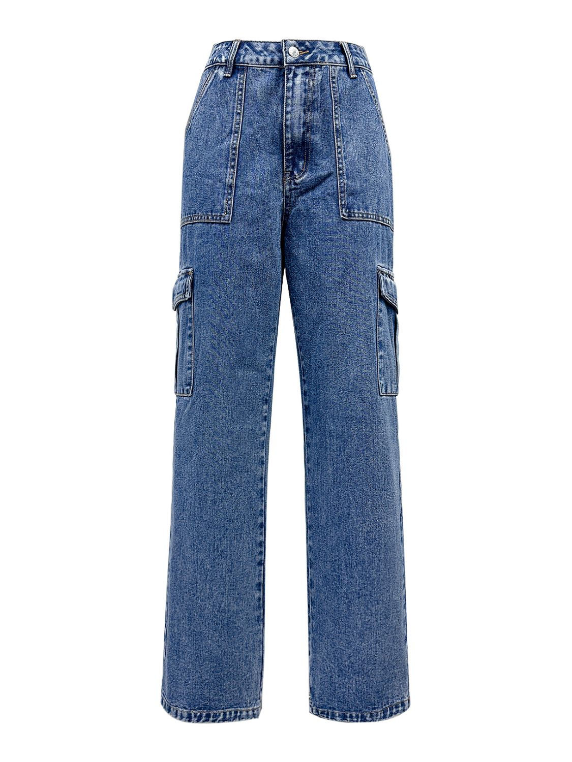 High Rise Straight Jeans with Cargo Pockets - Little Miss Vanilla