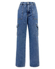 High Rise Straight Jeans with Cargo Pockets - Little Miss Vanilla