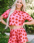 Rose Floral Print Crop Tee and Shorts Lounge Set - Little Miss Vanilla