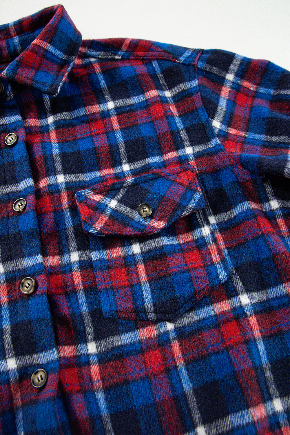 Navy Blue Plaid Flap Pocket Button Up Shacket - Little Miss Vanilla