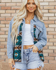 Blue Aztec Printed Denim Jacket - Little Miss Vanilla